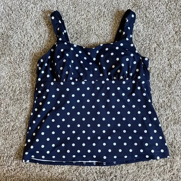 Lands' End Swimsuit Navy Blue White Polka Dot Tankini Top 18D and Skirt 18 - Picture 4 of 9